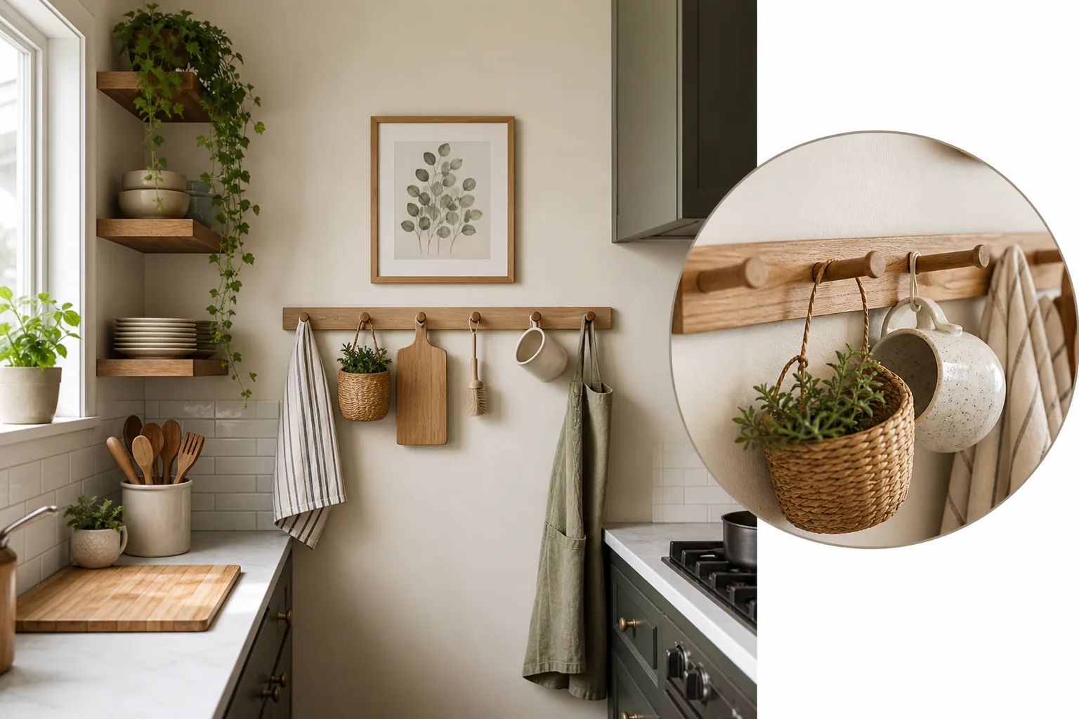 4. Add a Small Peg Rail for Functional Decor — Small Kitchen Wall Decor Ideas