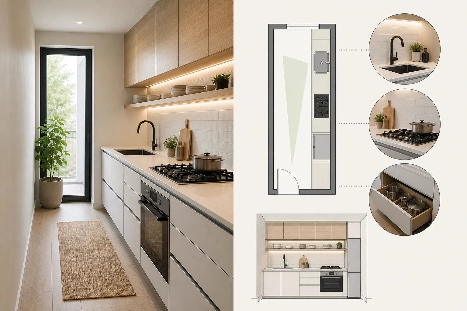 1. Use a One-Wall Layout for the Narrowest Rooms — Small Narrow Kitchen Layout Ideas