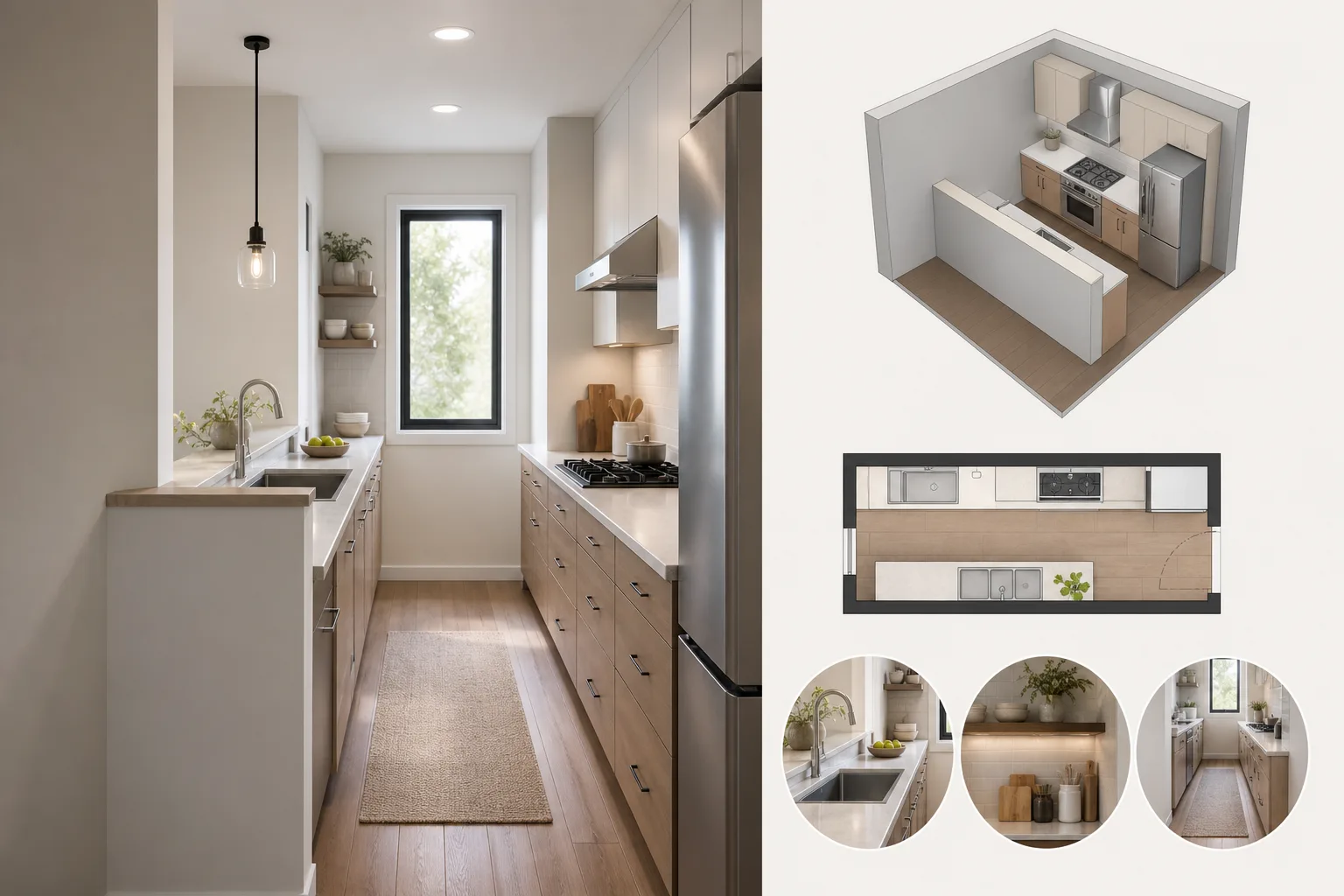 3. Create a One-and-a-Half Wall Layout — Small Narrow Kitchen Layout Ideas