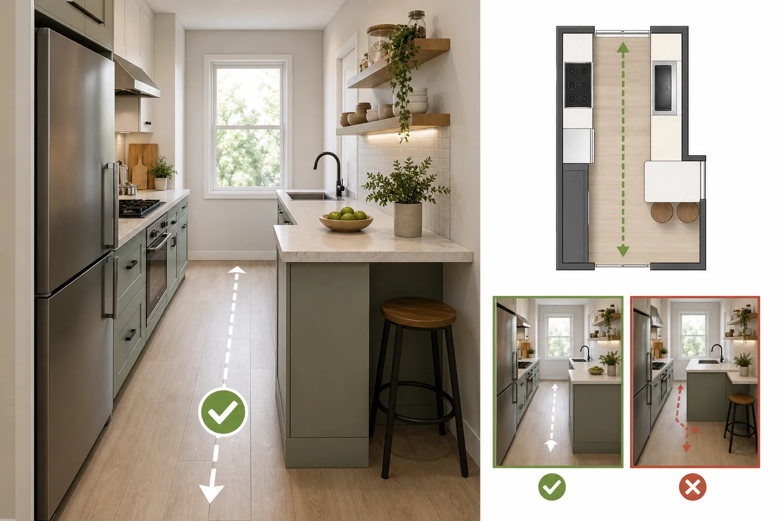 4. Add a Peninsula Only When It Does Not Block the Path — Small Narrow Kitchen Layout Ideas