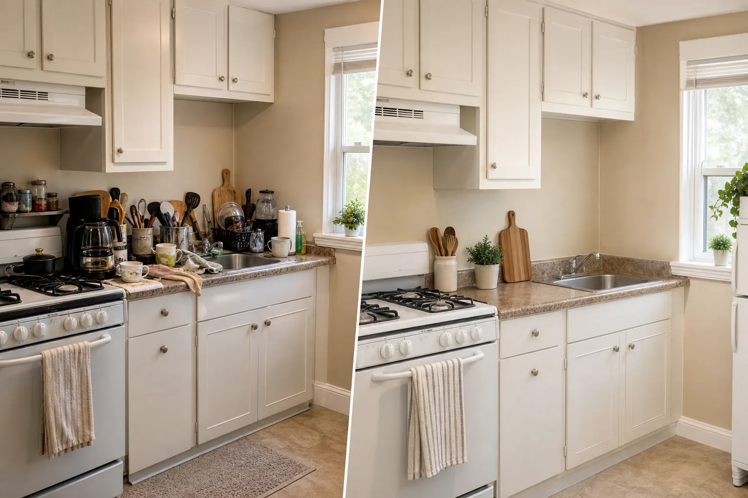 2. Clear the Counters to Make the Kitchen Look Bigger — Small Rental Kitchen Makeover on a Budget