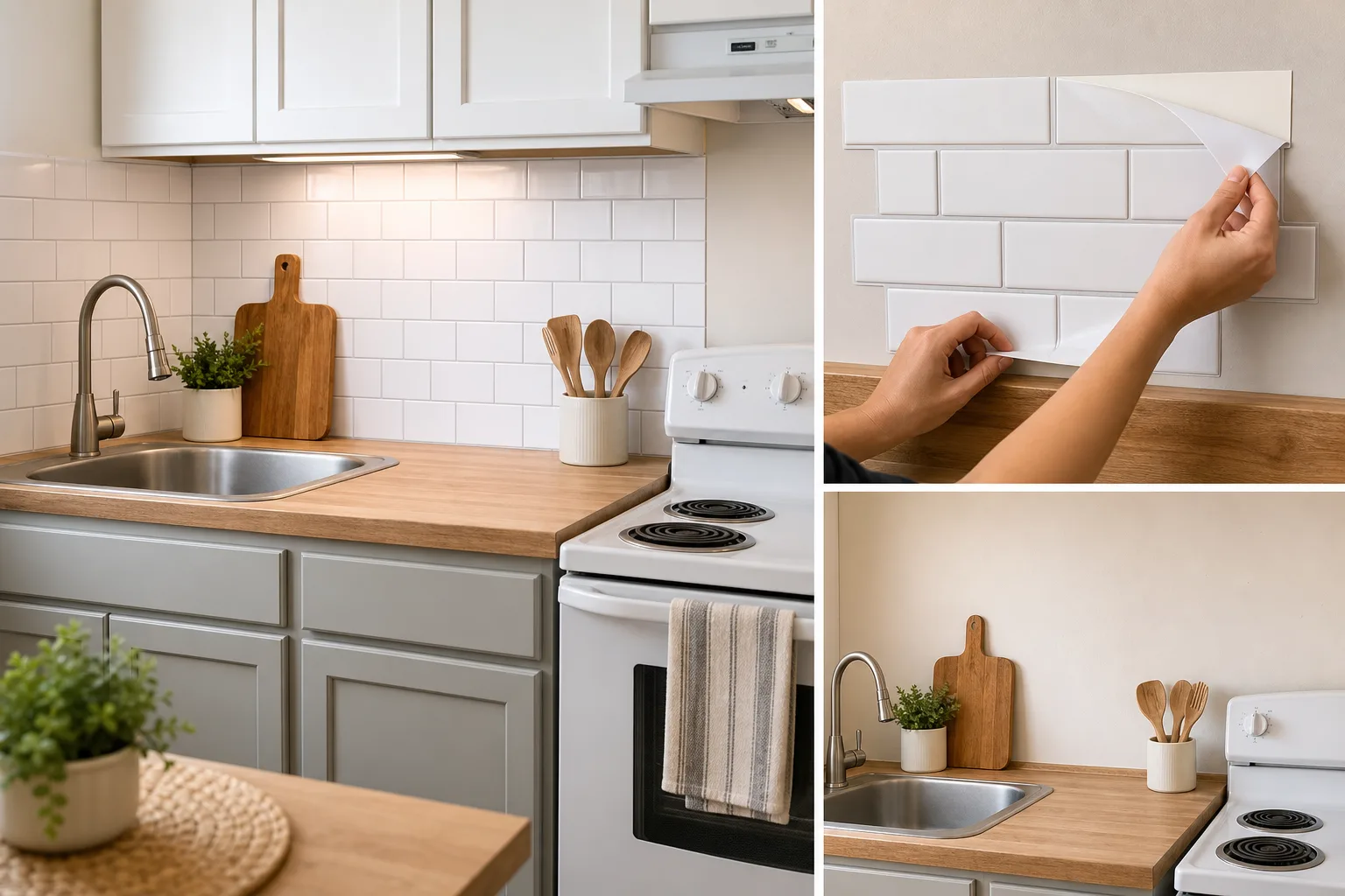 4. Add a Peel-and-Stick Backsplash — Small Rental Kitchen Makeover on a Budget