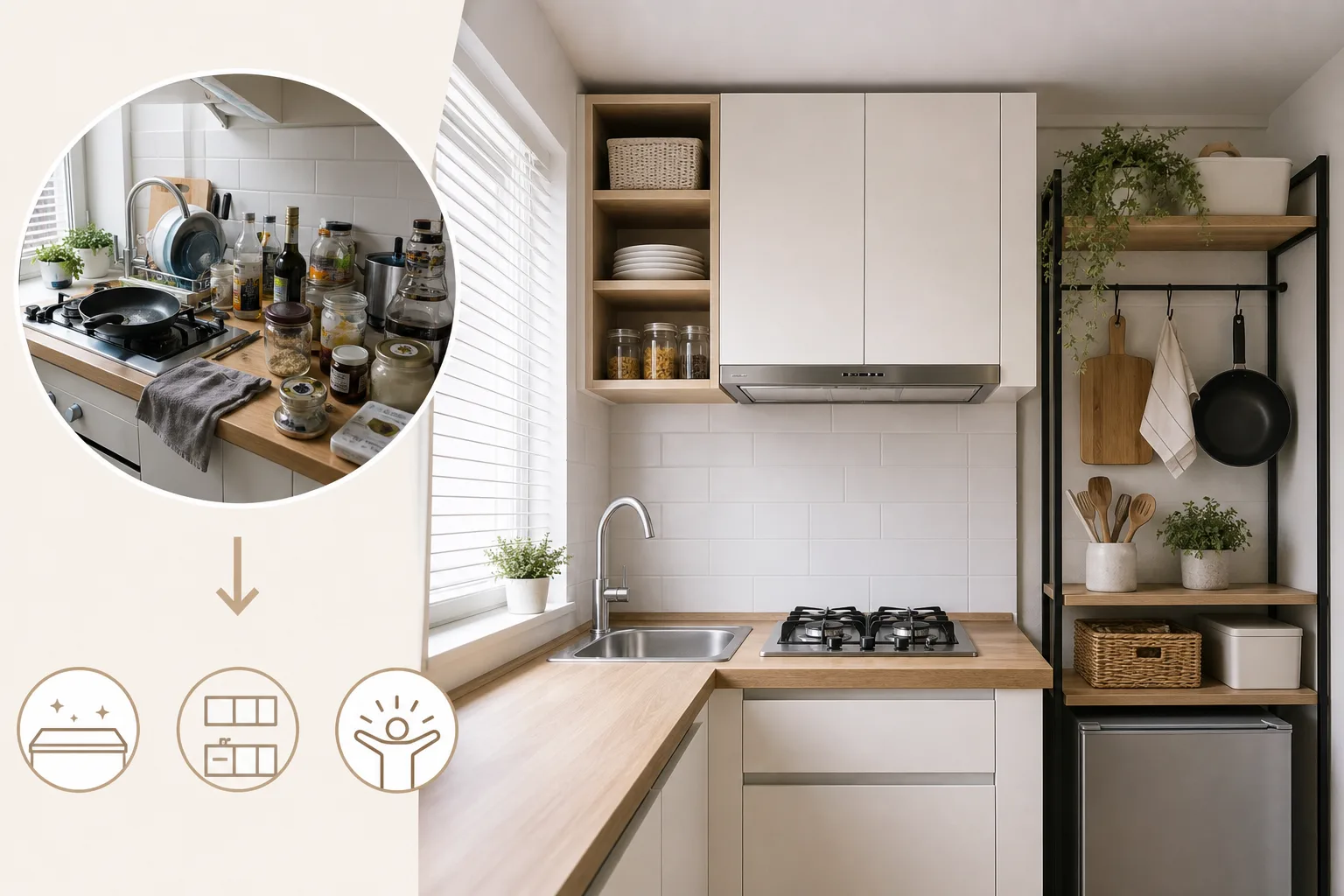 1. Clear the Counters First — tiny apartment kitchen ideas