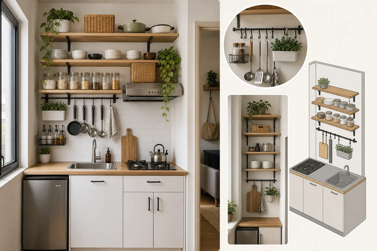 2. Use Vertical Wall Space for Storage — tiny apartment kitchen ideas