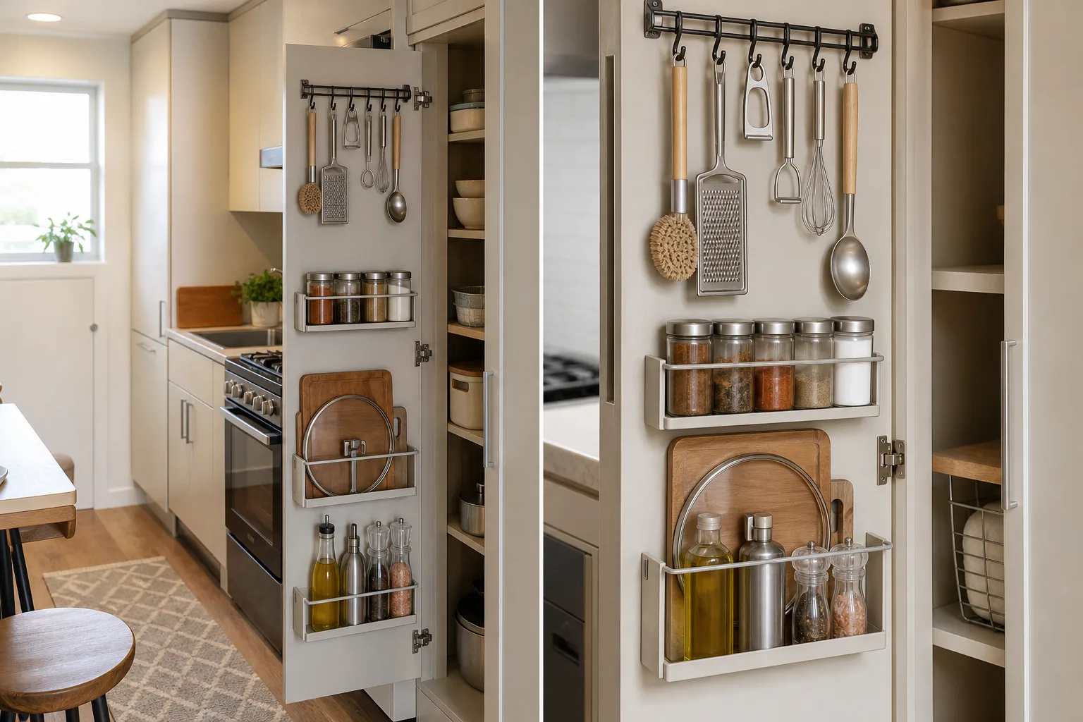 4. Turn the Back of Cabinet Doors into Storage — tiny apartment kitchen ideas