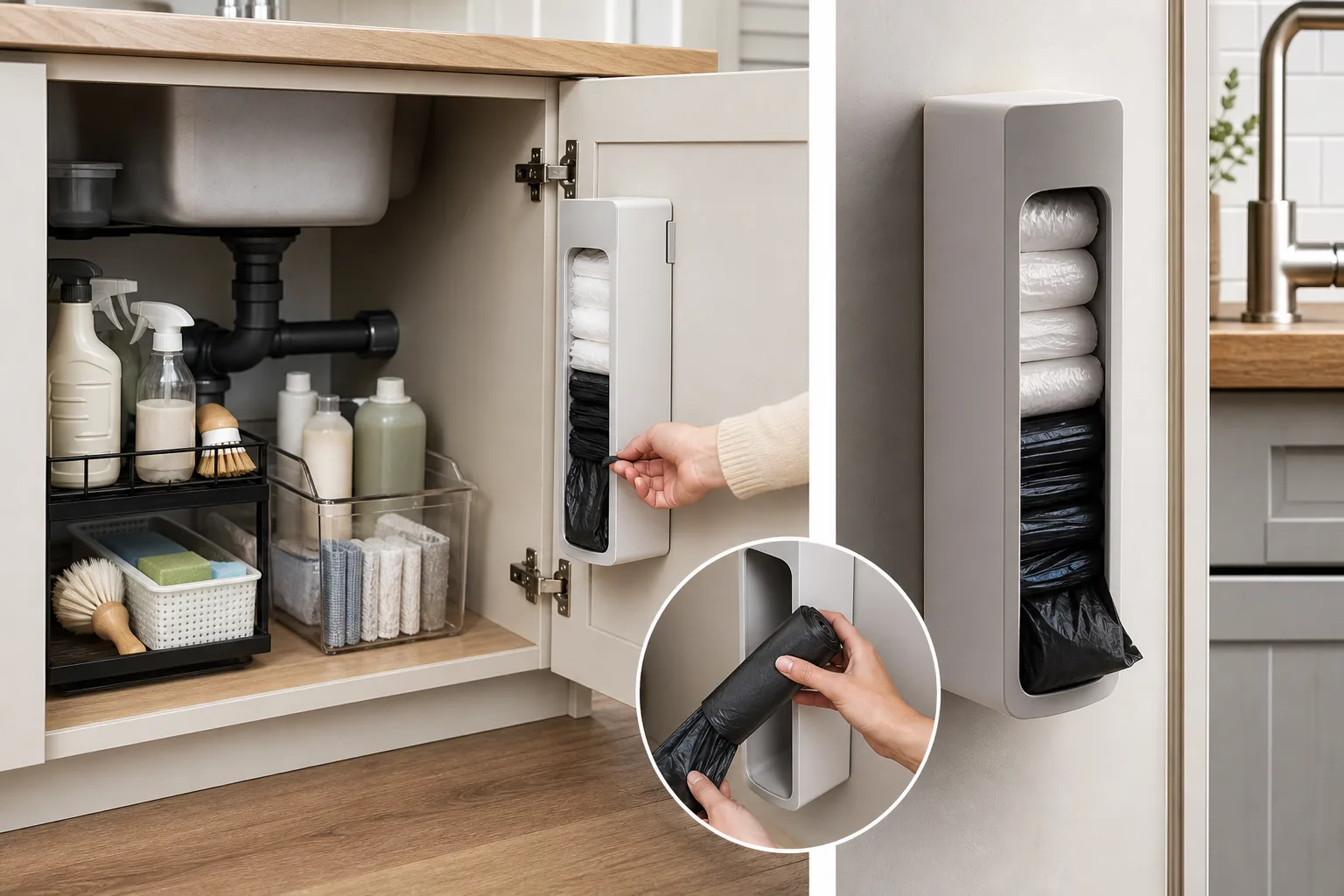 3. Store Trash Bags on a Wall-Mounted Holder — Under Kitchen Sink Organization Ideas for Small Spaces