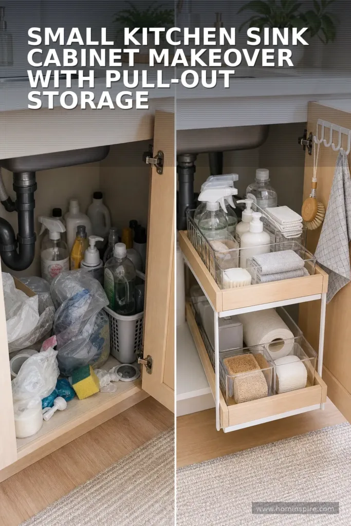 Small Kitchen Sink Cabinet Makeover With Pull-Out Storage
