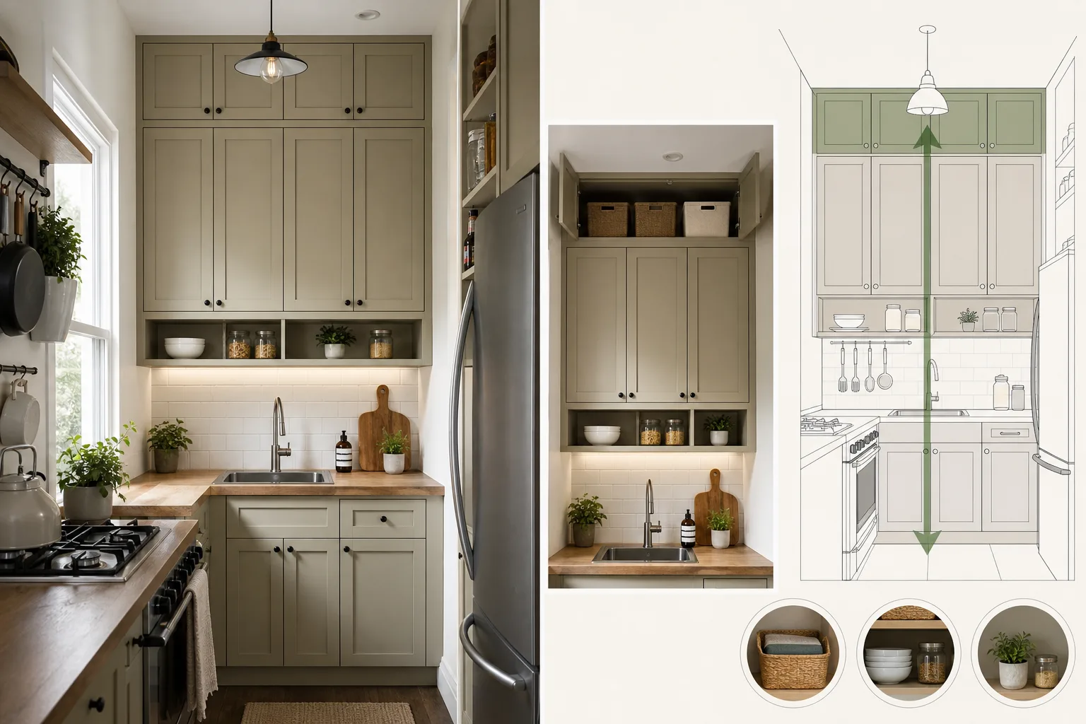 2. Use Vertical Space All the Way to the Ceiling — very small kitchen ideas on a budget