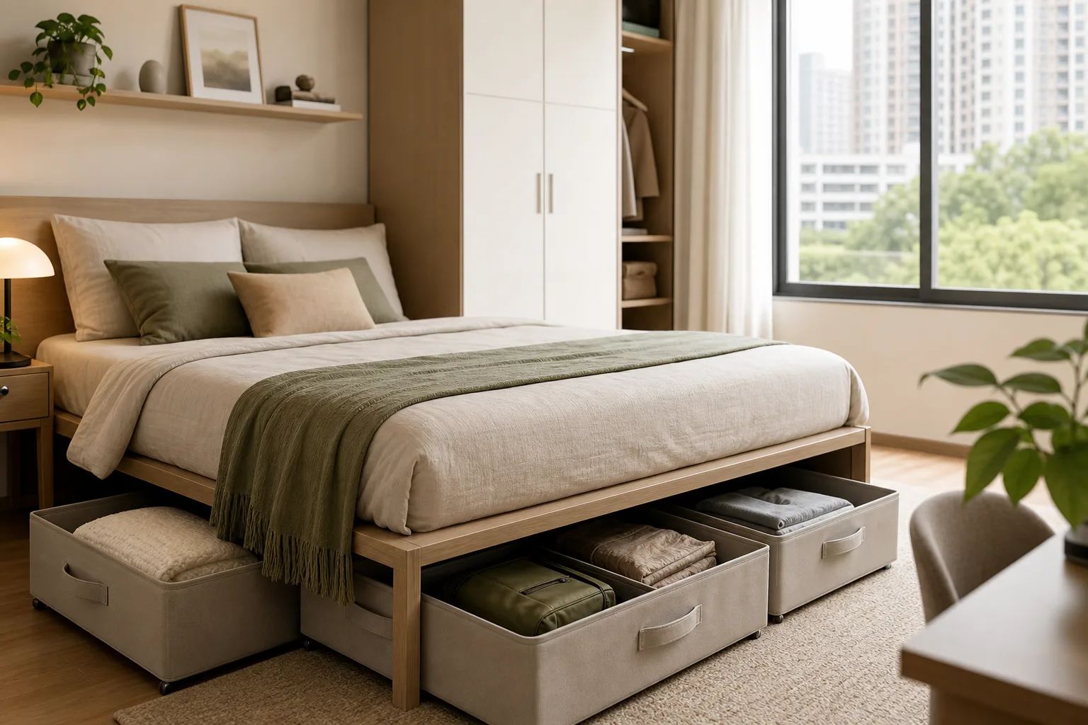 3. Use an Under-Bed Storage System — small apartment bedroom ideas