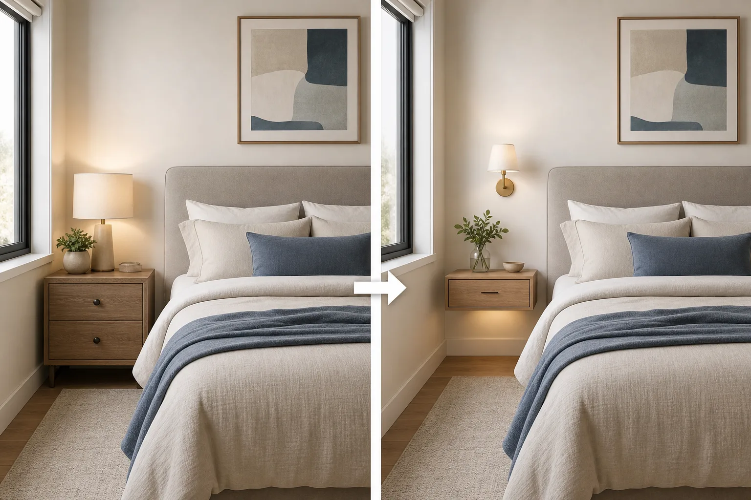 4. Replace Bulky Nightstands With Wall-Mounted Options — small apartment bedroom ideas