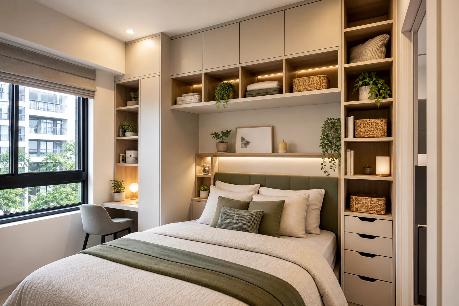 5. Think Vertically From Floor to Ceiling — small apartment bedroom ideas