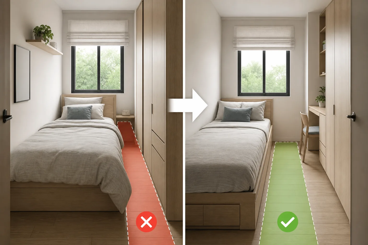 2. Place the Bed Where It Creates a Clear Path — very small bedroom ideas