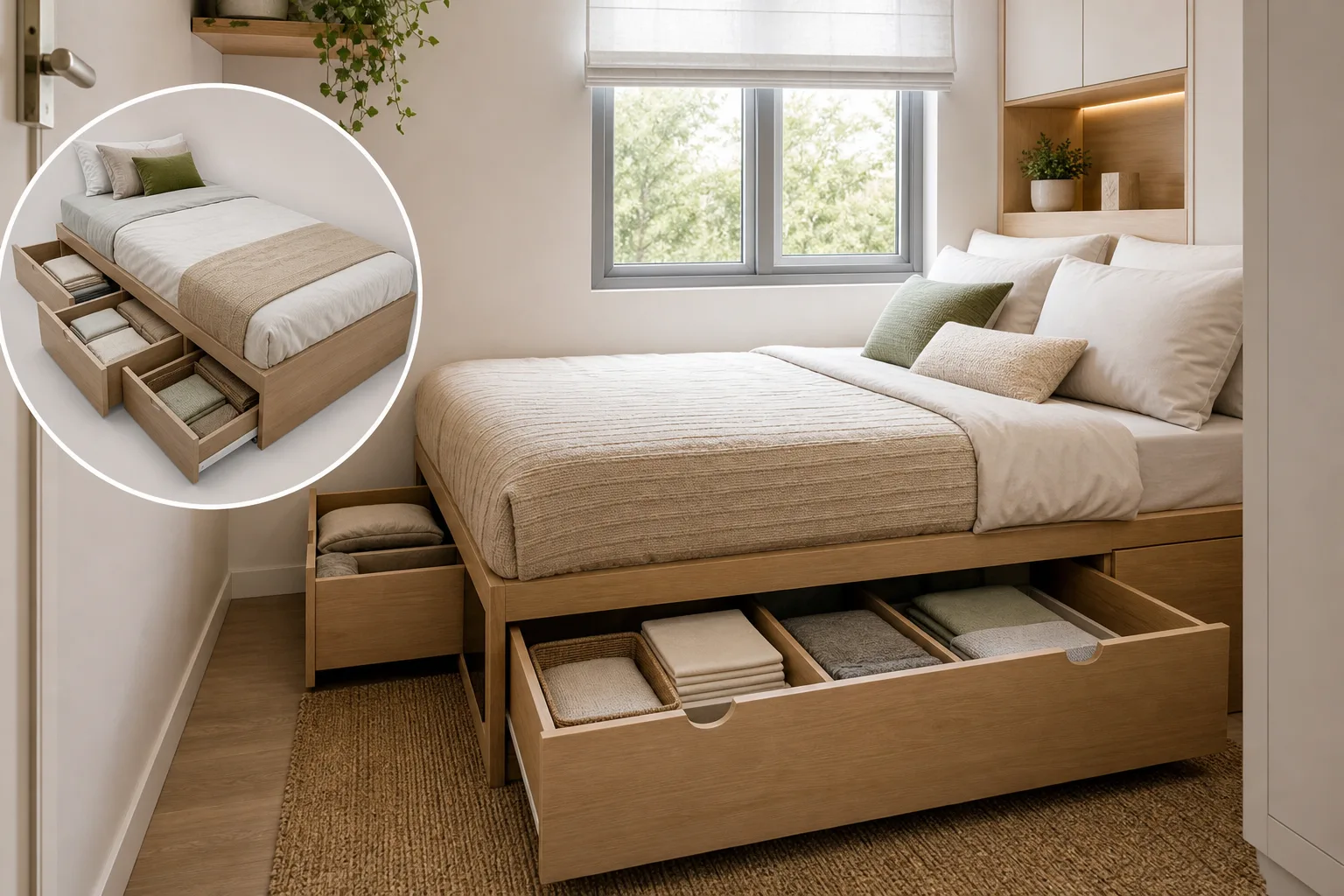 3. Choose a Bed With Built-In Storage — very small bedroom ideas