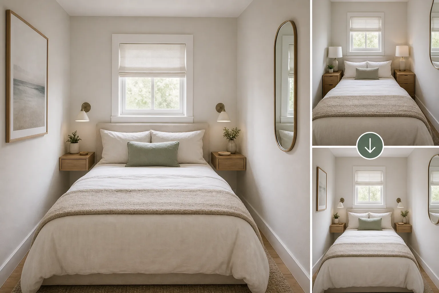 5. Swap Bulky Nightstands for Wall-Mounted Options — very small bedroom ideas