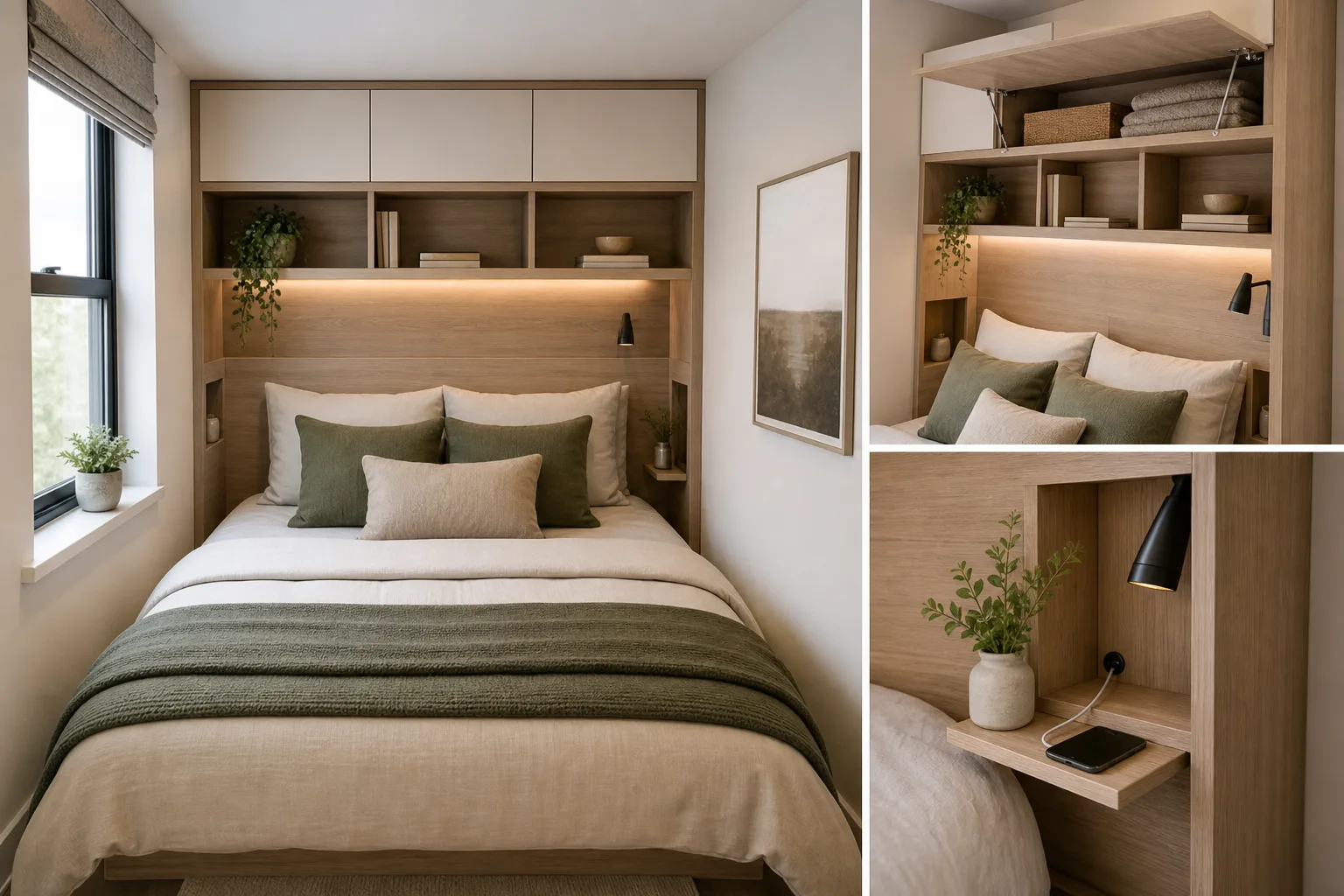 6. Try a Headboard With a Purpose — very small bedroom ideas
